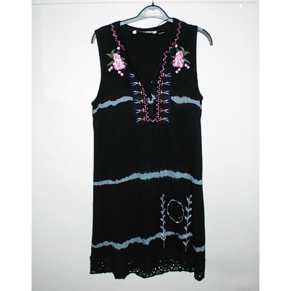 Desigual Black Mini Dress with Pink and Blue Details